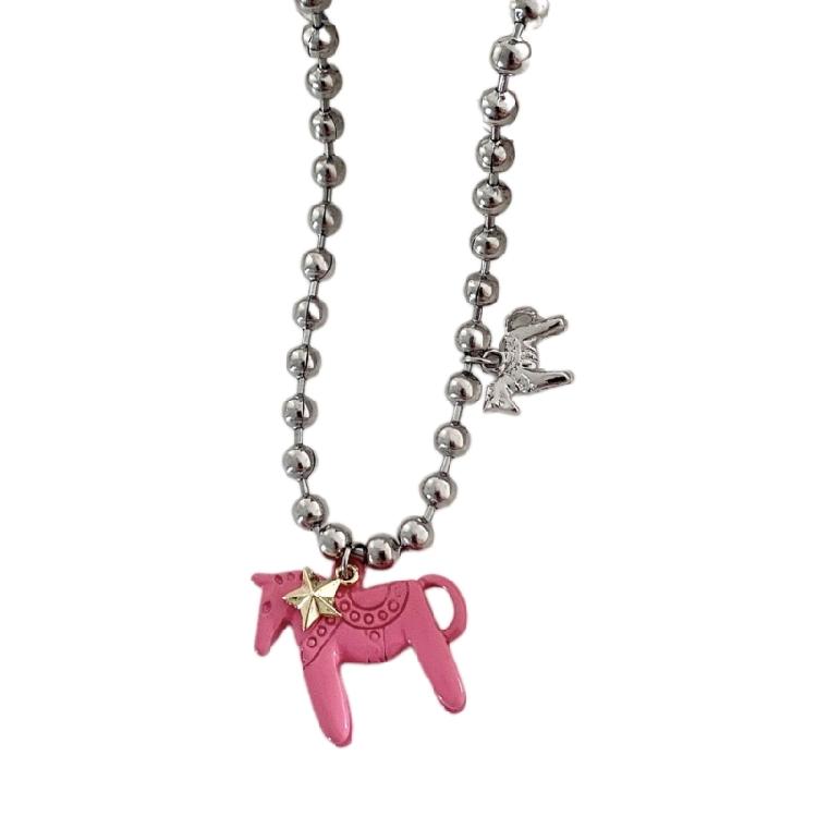 

Modern Horse Shaped Titanium Steel Necklace 44cm Adjustable Chain Neckchain For Girls Teens Birthday Present