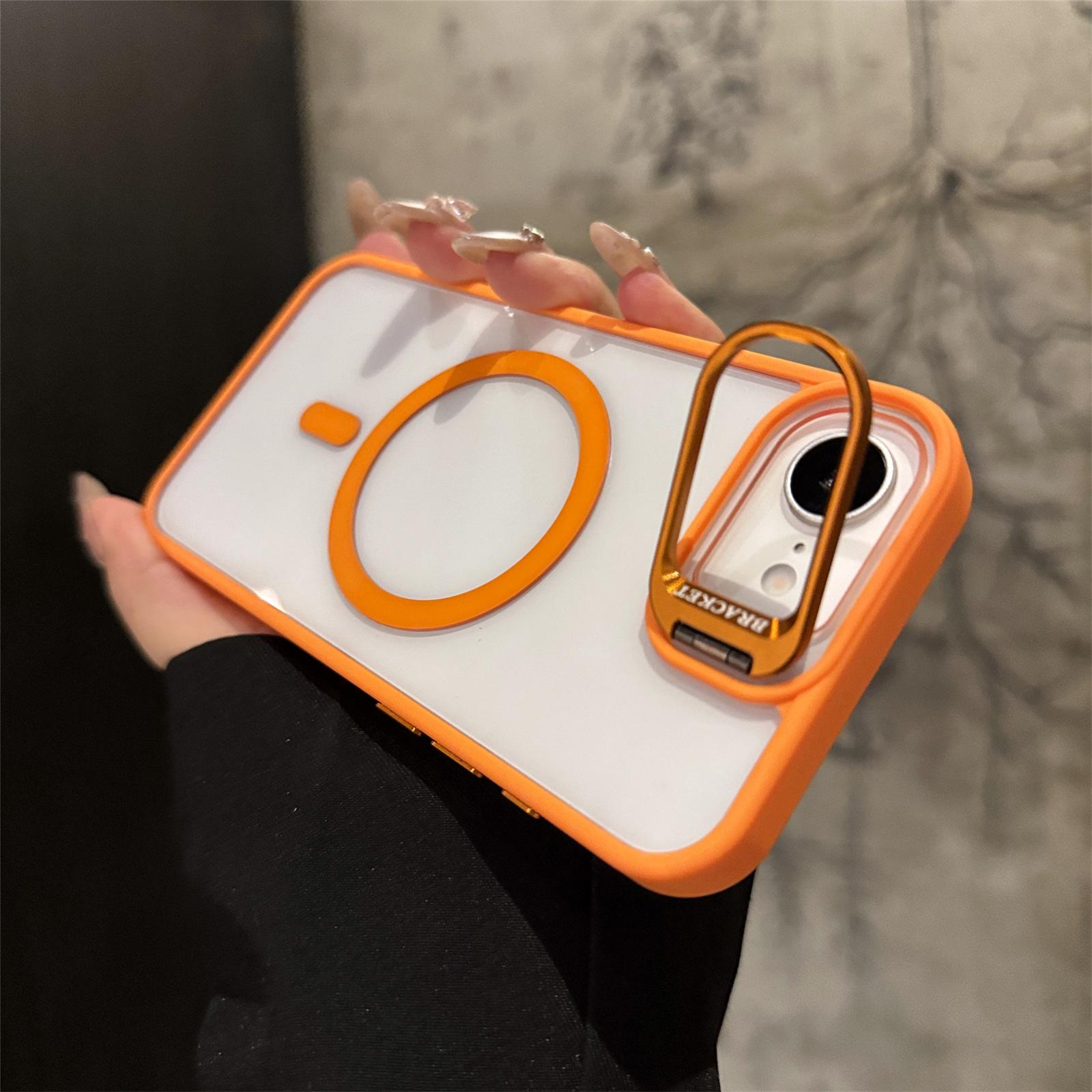 

Transparent Magnetic Clear Cover for Magsafe IPhone 16 15 14 13 12 11 Pro Max 16E Plus Stand Glass Lens Protector Phone Case iPhone 14 оранжевый