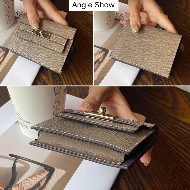 Nové pouzdro na karty z pravé kůže s texturou pro obchodní ID Kreditní karty Hovězí kůže Pouzdro na řidičský průkaz Otočte zámek Card Bag Taška na mince Peněženka