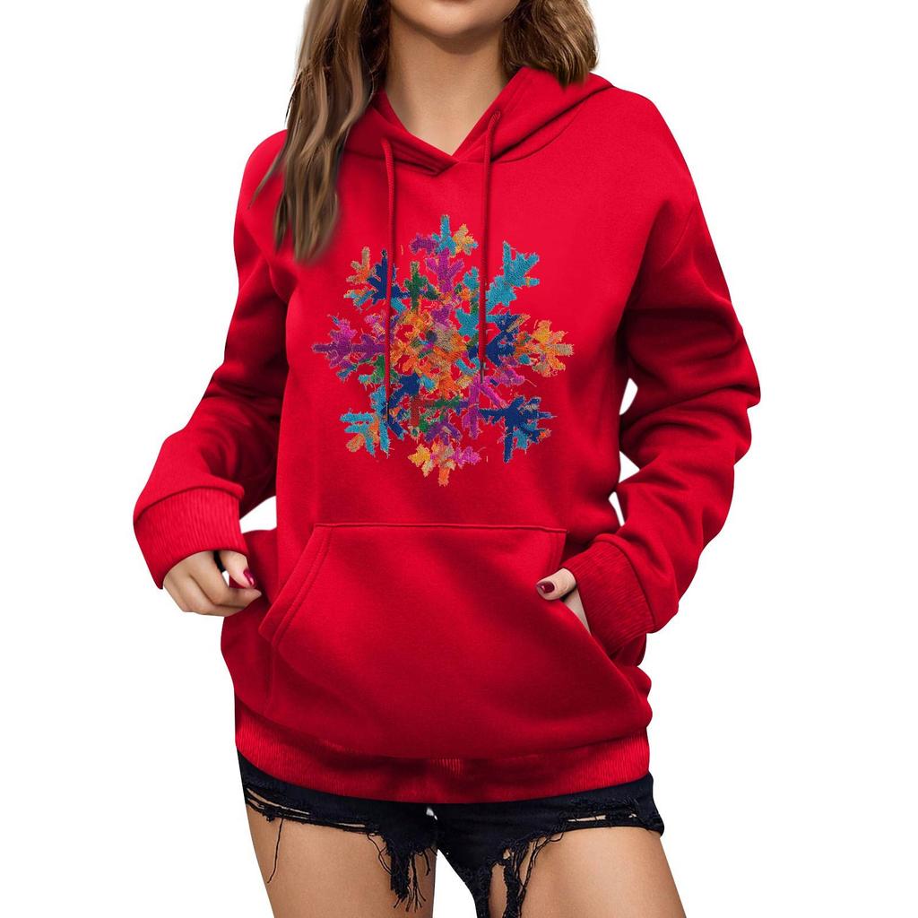 Women's Winter Christmas Printed Pullover Hooded Sweatshirt Fleece Long Sleeve Sweatshirt