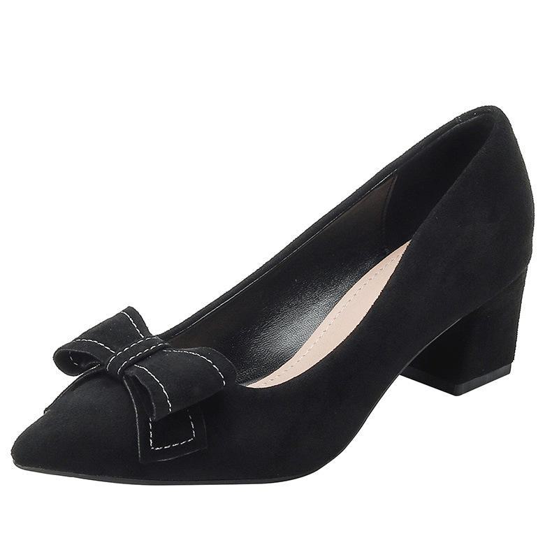 Women's French-Style Suede High Heels: Spring/Autumn 2024, Black, All-Match, Thick Heel, Shallow Mouth