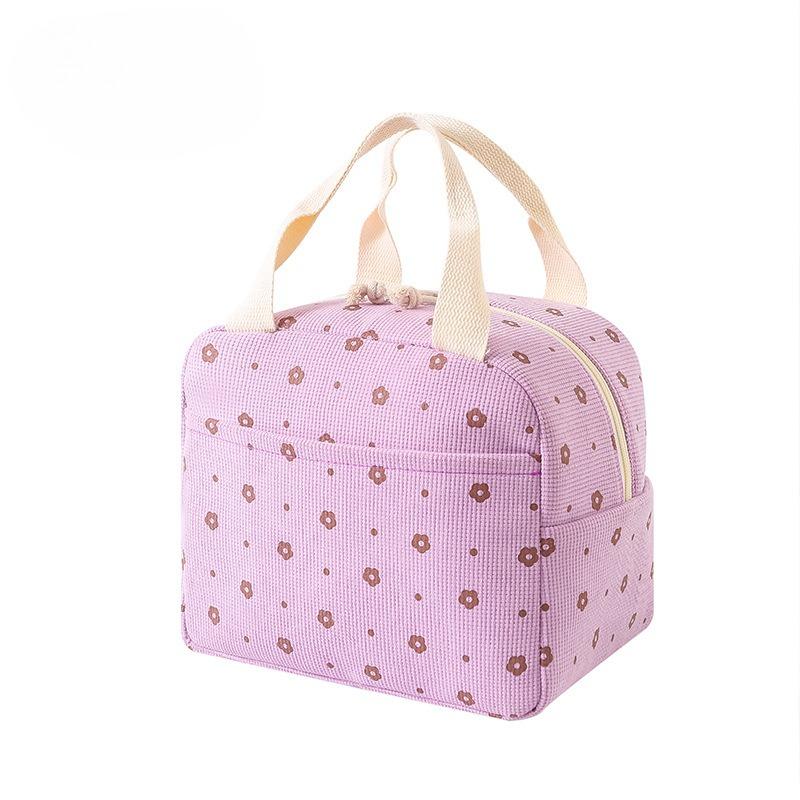 1pcs Portable Thermal Lunch Box Bag Floral Corduroy Lunch Bag Printed Food Handbags Waterproof Office Cooler Ice Insulated Case