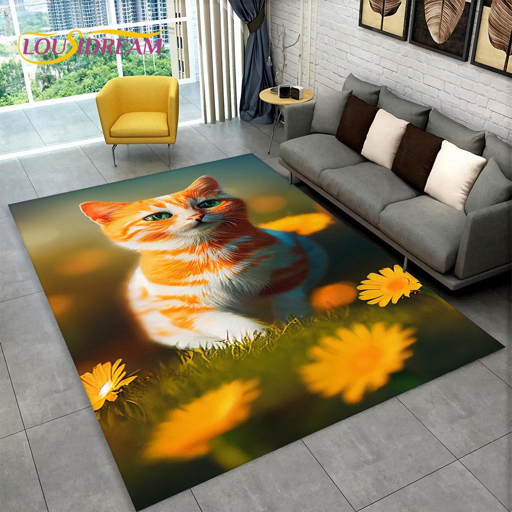 Cartoon Cute Cat Area Rug Large,Carpet Rug for Living Room Bedroom Sofa Doormat Kitchen Decoration,Child Non-slip Floor Mat