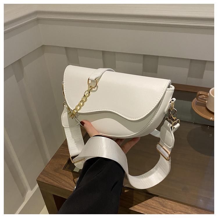 2024 Spring Women's Semicircular Chain Saddle Bag - Wide Strap, Crossbody, Fashionably Casual