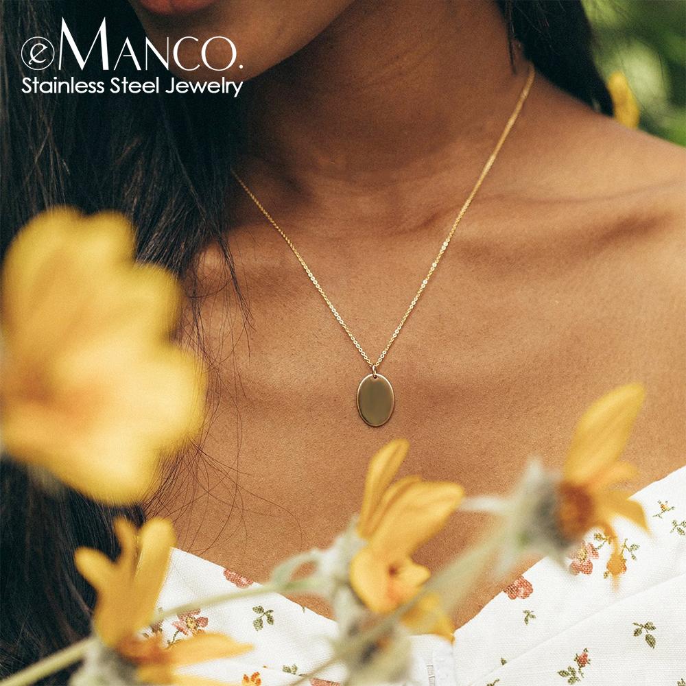 EManco Oval Stainless Steel Pendant Necklace Gold Choker Necklaces on Neck Women Jewelry Gift