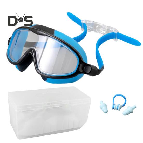 

Детские очки для плавания с защитой от запотевания и ультрафиолета, герметичные очки для плавания в бассейне с зажимом для носа, беруши для мальчиков, девочек, детей от 3 до 15 лет чёрный/синий