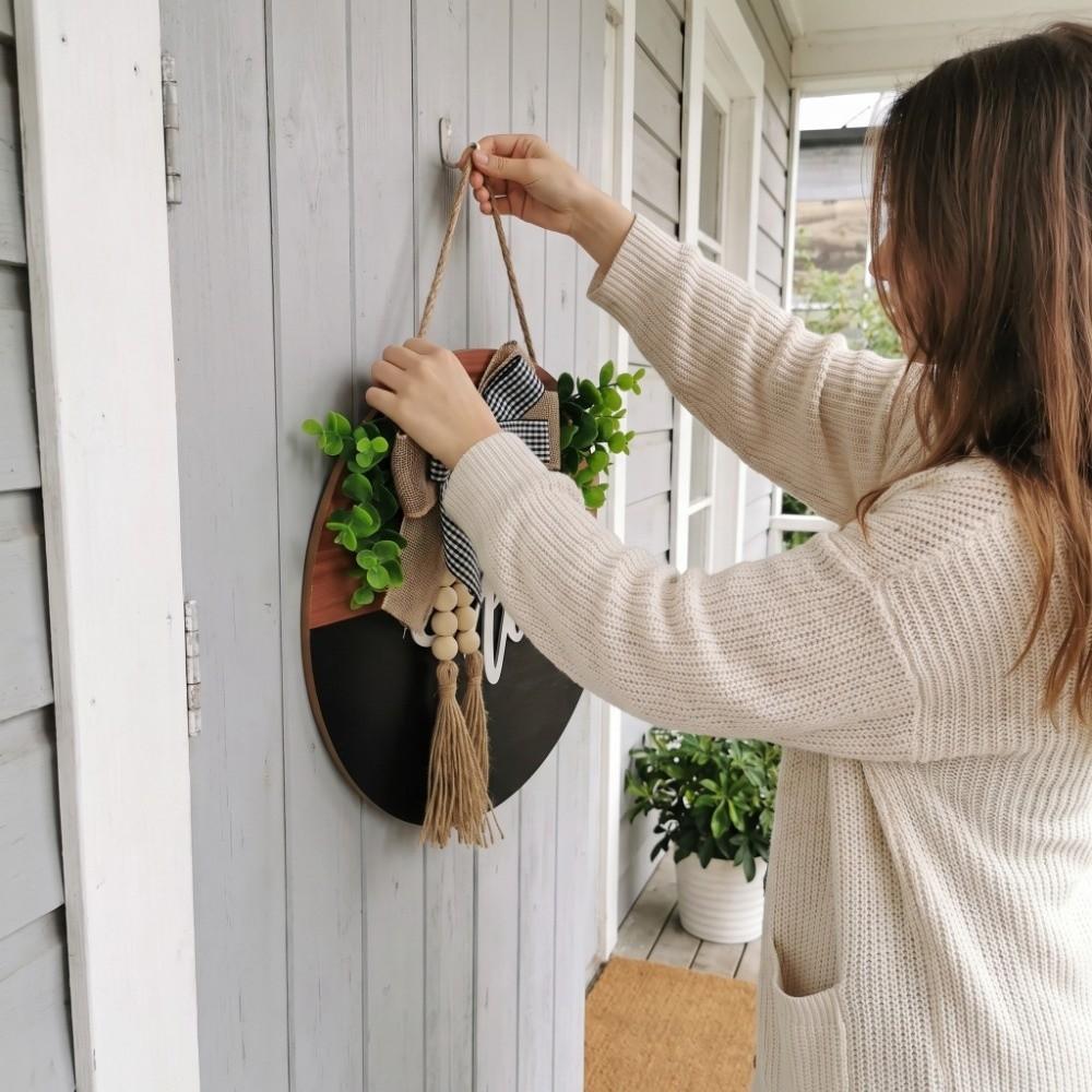 Bowknot Wooden Welcome Sign Artificial Flower Plant Wall Art Door Wreath  Wall Decor