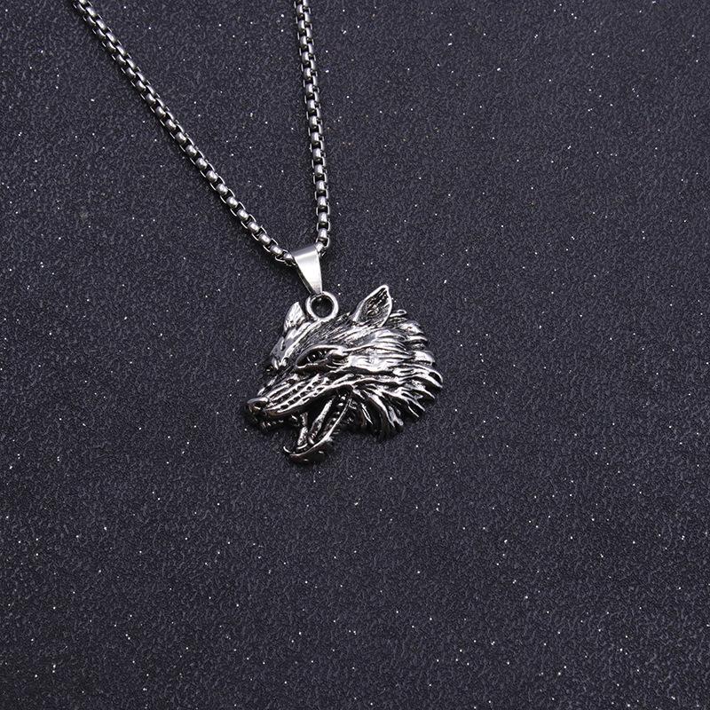 Necklace Pendant Hip Hop Titanium Steel Men'S Jewelry Retro Wolf Head Men'S Trendy Fashion Domineering Head Straight Criticism Nordic Dance Style
