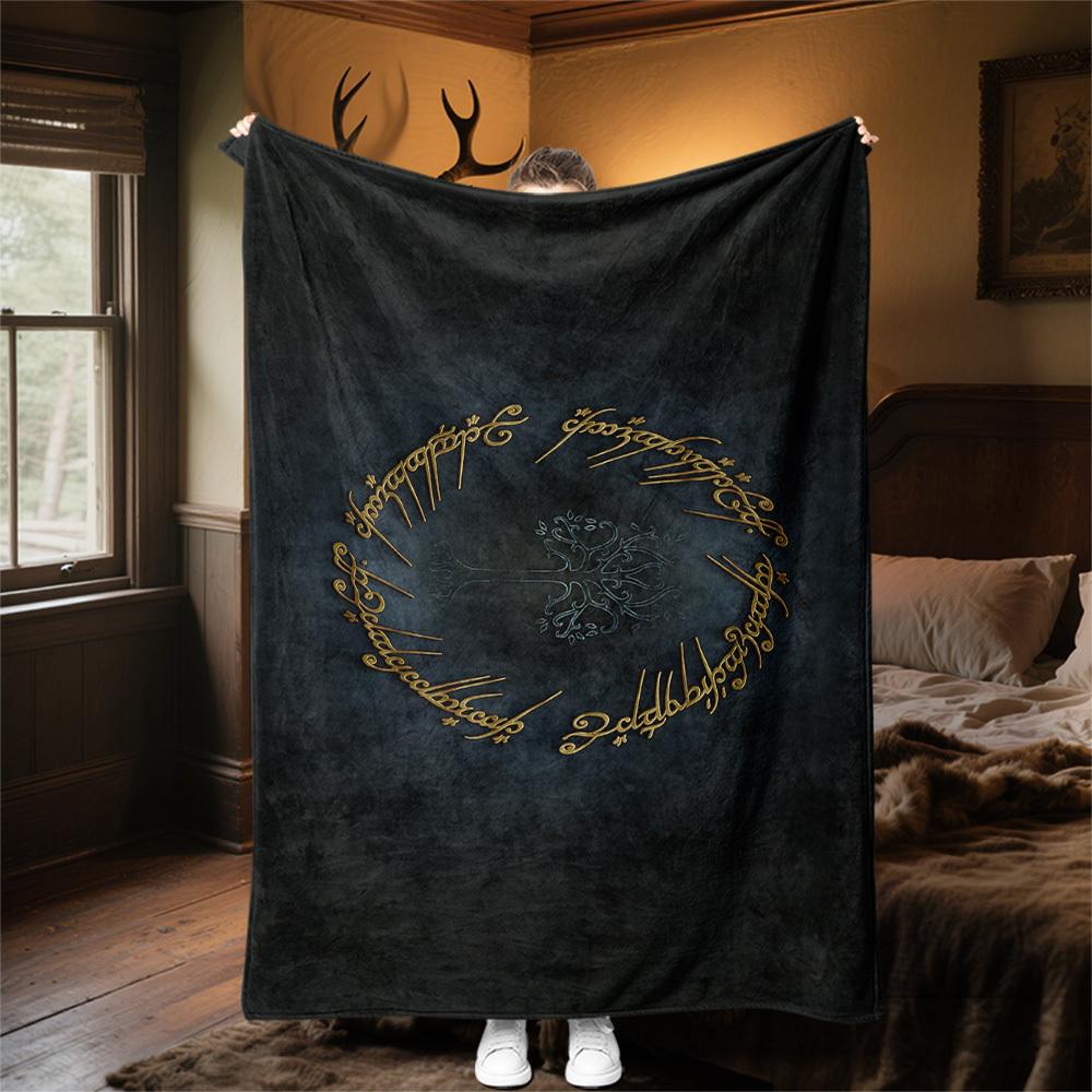 1pc One Ring, Elvish Script, Tree of Gondor  - Throw Blanket, Soft, Flannel Blankets, Living Room,  All Seasons Use-1021211