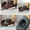 Vintage Western Cowboy Hat Ox Head Belt Rivet Fedora Hats For Men Women Outdoor Travel Wide Brim Faux Leather Cowgirl Sun Caps