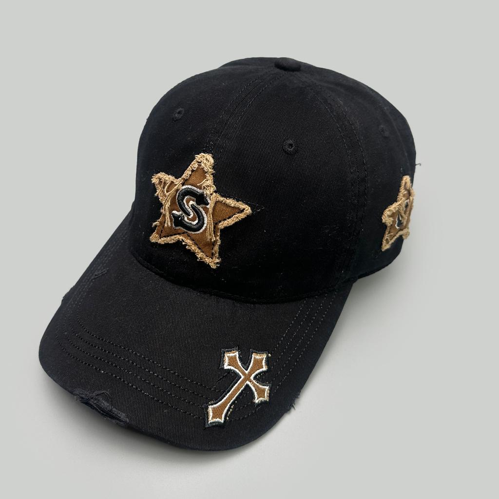Four Seasons Ripped Stars Embroidery S Letter Cross Baseball Cap Men'S And Women'S Shade Cap