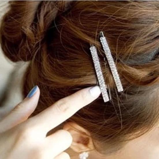 1Pc Women Two Row Rhinestone Hair Slide Clip Hairpin Bobby Pin Accessory Jewelry