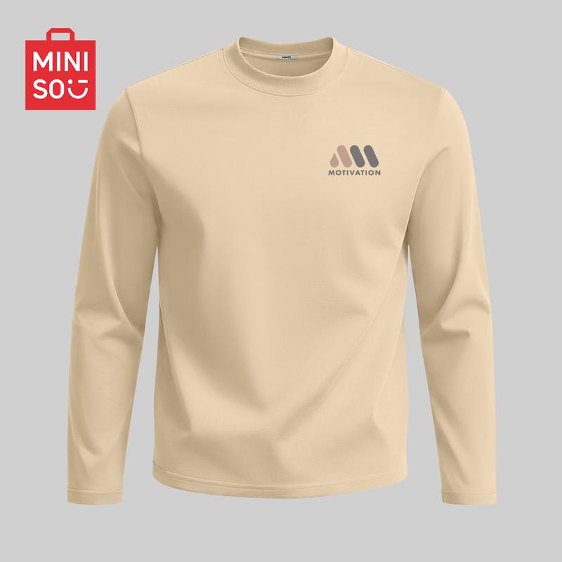 MINISO Men's Heavyweight Long-Sleeve Crewneck Cotton T-Shirt