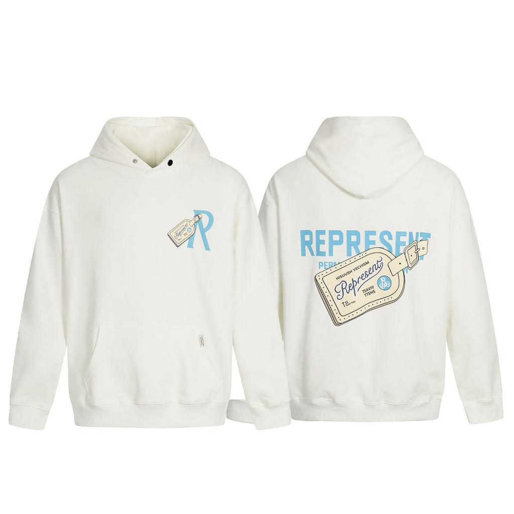 American Trendy Brand Represen Letter Printing Terry Pure Cotton Hooded Sweater Men's and Women's Tops Trendy