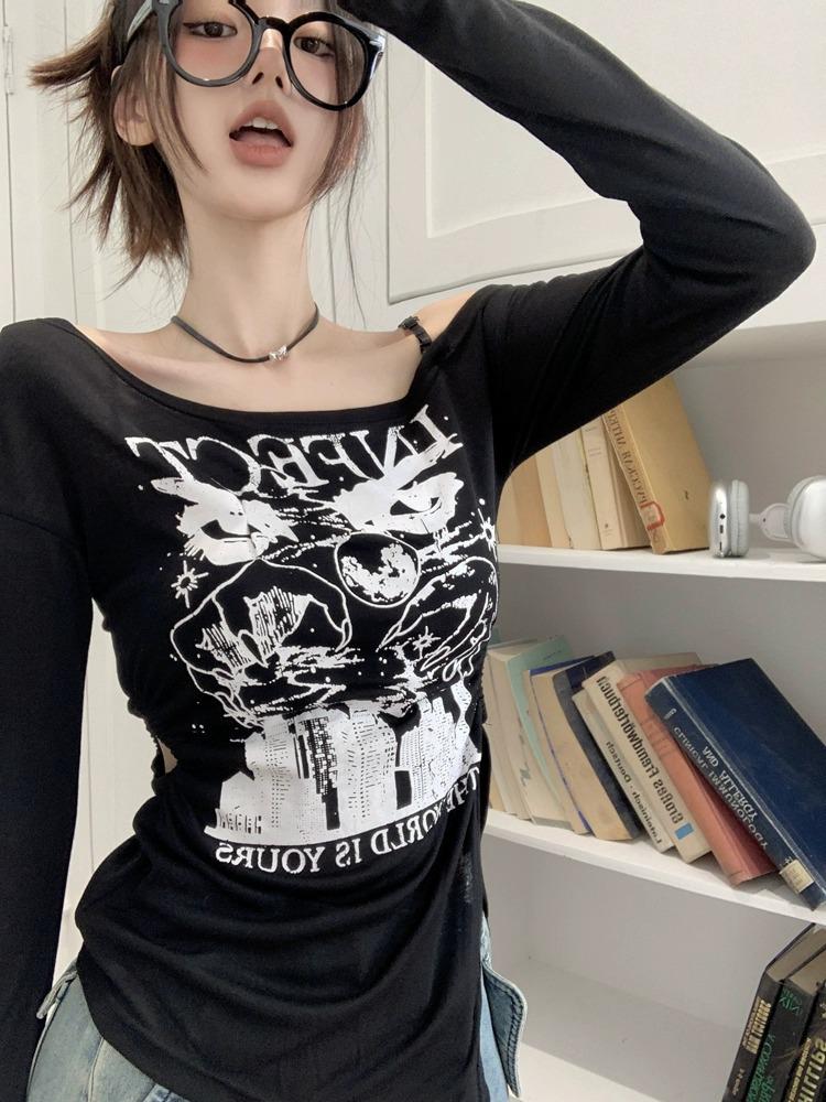 Chic Hollow Off-Shoulder Long-Sleeve Sun Protection Top for Women - Slim Fit, Flattering Early Autumn Style
