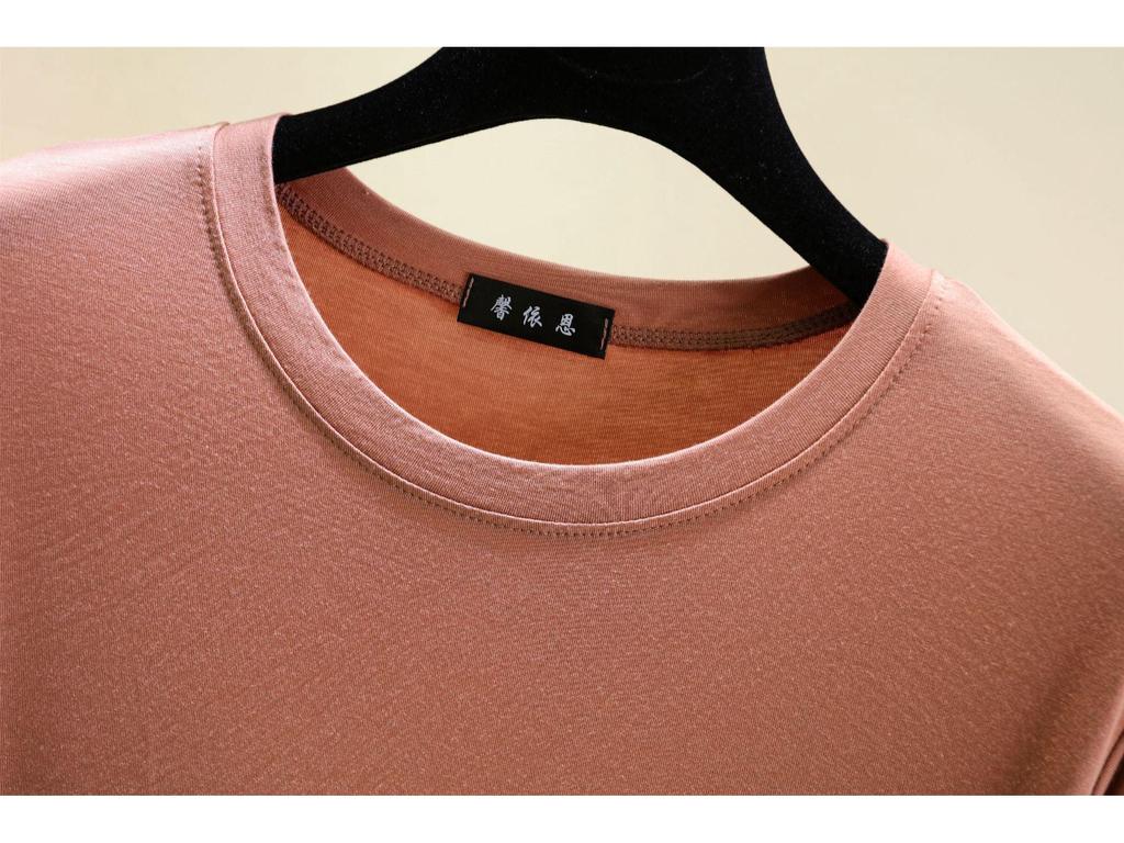 Damski bawełniany T-shirt z krótkim rękawem w jednolitym kolorze – Casualowy luźny krój, prosty letni styl