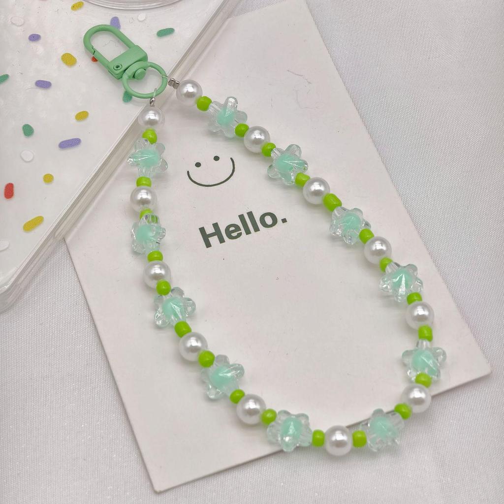 Iridescent Acrylic Butterfly & Flower Bead Keychain Bracelet - Cute Bag Charm & Car Keyring Pendant