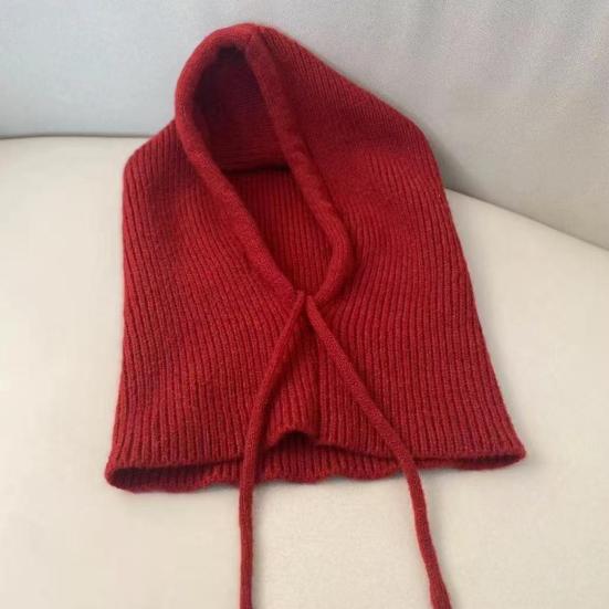 Knitting Hat Scarf Set Solid Color Adjustable Drawstring Scarf Hat Women Winter Warm Windproof Elastic Thermal Hat