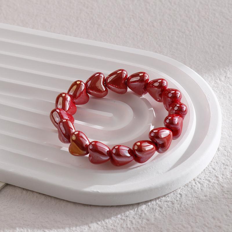 1 Pcs Colorful Heart Beaded Bracelets Retro Cute Women Jewelry Gift Bangles Valentine Gift