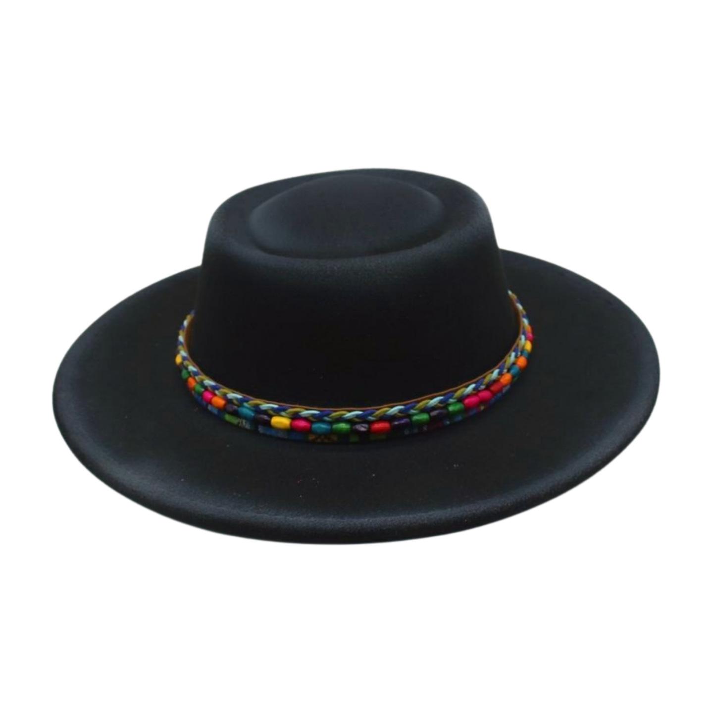 

Bohemian Colored Wood Beads Accessories Cowboy Hat Dome Gradual Change Big Brim Jazz Hat Retro Woolen Felt Hat one size fits all [m convex dome]