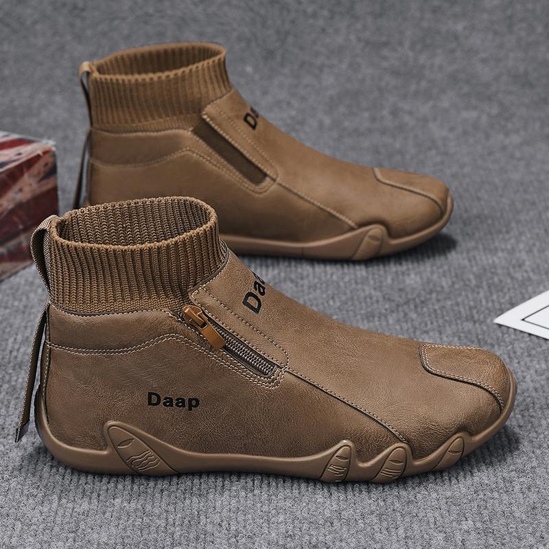 Fashion New Casual Shoes for Men Luxury Round Toe Men Ankle Boots Light Slip on Walking Shoes Outdoor Comfor Men High Top Sneakers