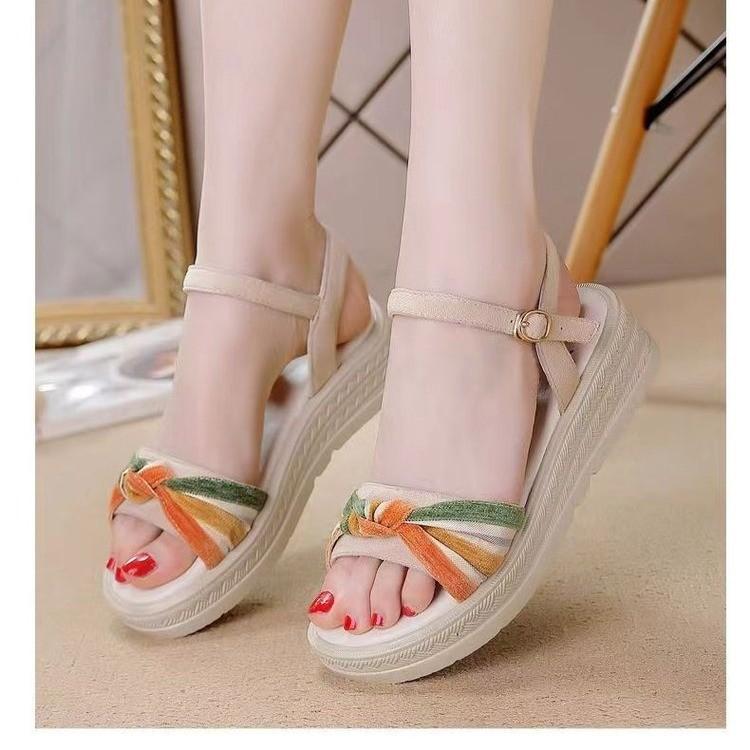 Soft leather platform women's sandals 2025 summer new color matching casual versatile women's comfortable non-slip shoes women's shoes