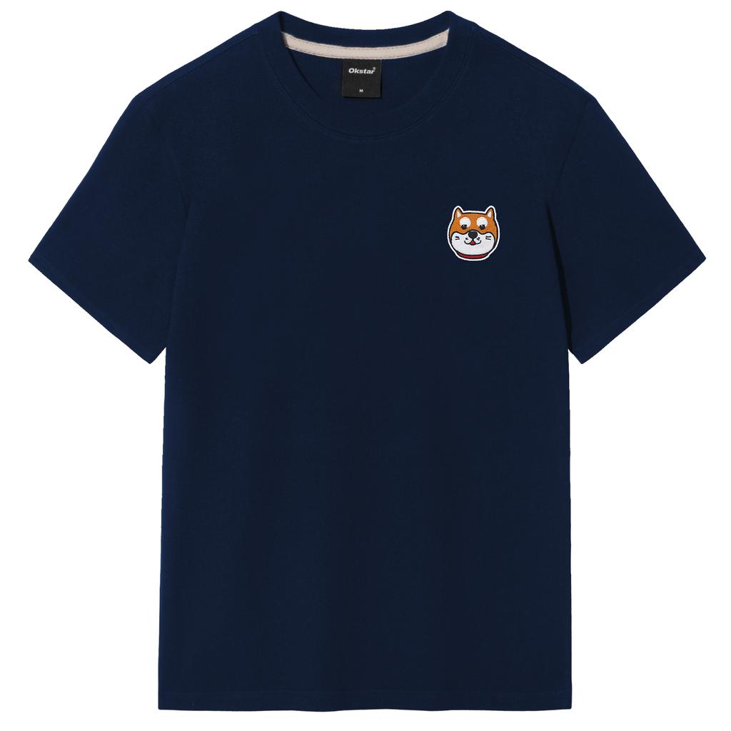 OKSTAR Shiba Inu Embroidered Patch Short Sleeve T-Shirt (Type B)