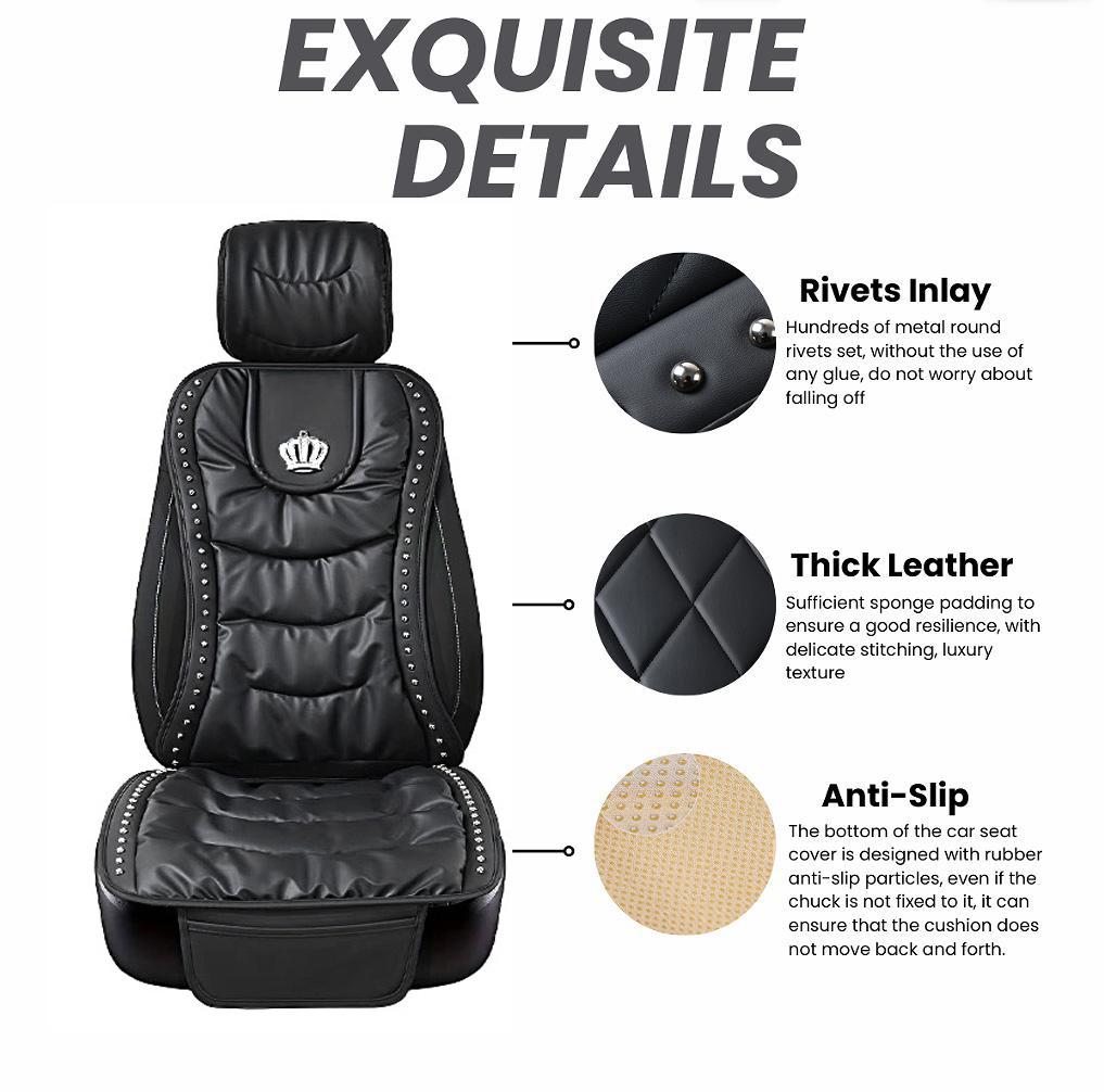 New Top Quality Sofa Puff Leather Universal Car Seat Cover Fashion Crown Rivet Auto Seat Cushion Pad Protector Auto Accessories