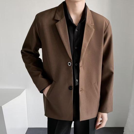 Men Blazer Solid Color Single-breasted Turndown Collar Jacket Spring Autumn Loose Suit Coat