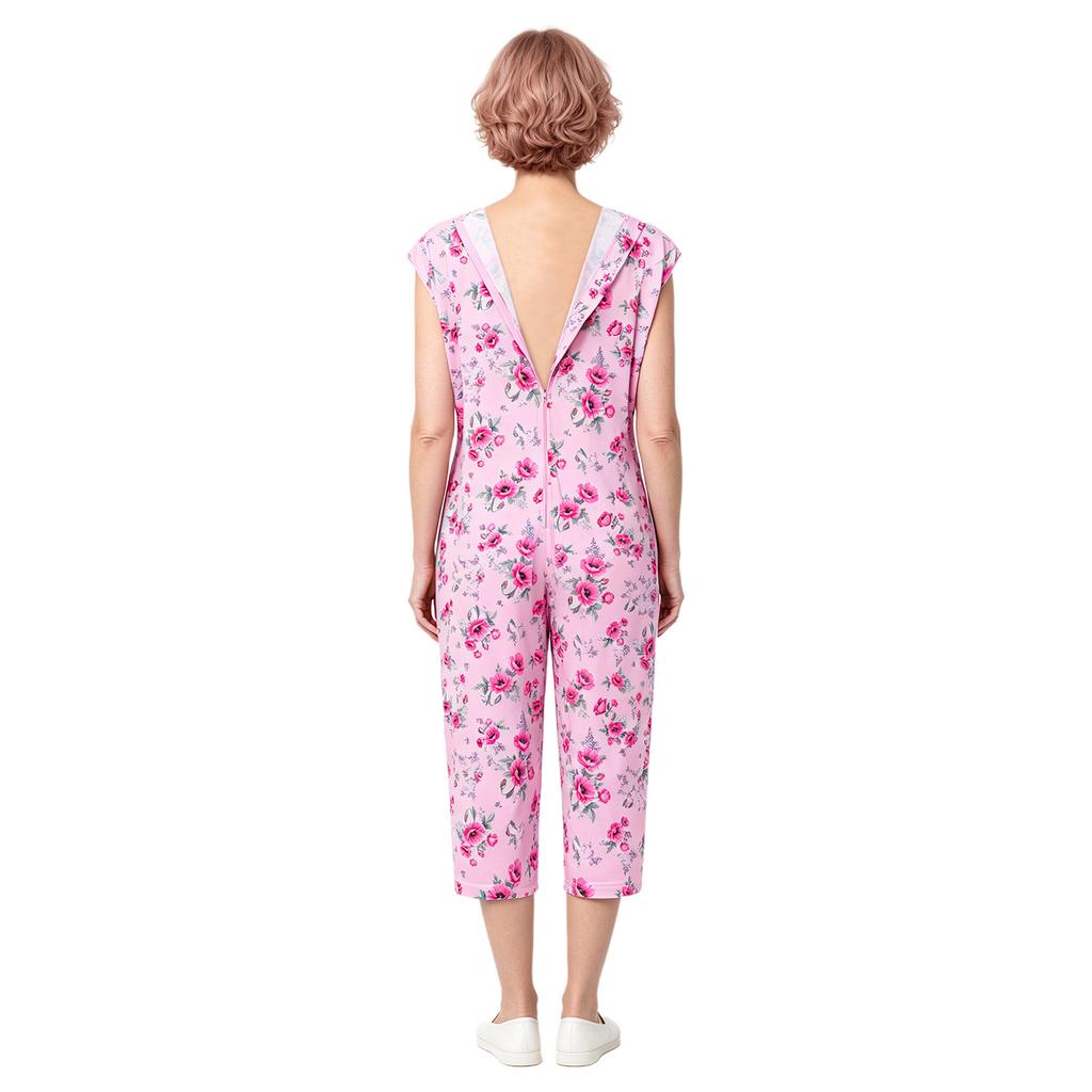 Pigiama Speciale da Donna Scollo a V Senza Maniche Zip Posteriore Tinta Unita Tuta
