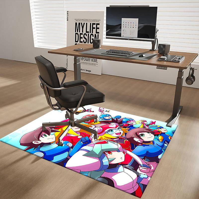1pc Anime Mega Man Chair Mat - Office Desk Pad with Cartoon Design, Non-Slip Carpet for Home Decor, Suitable for All Seasons, Perfect Gift Idea.Y025