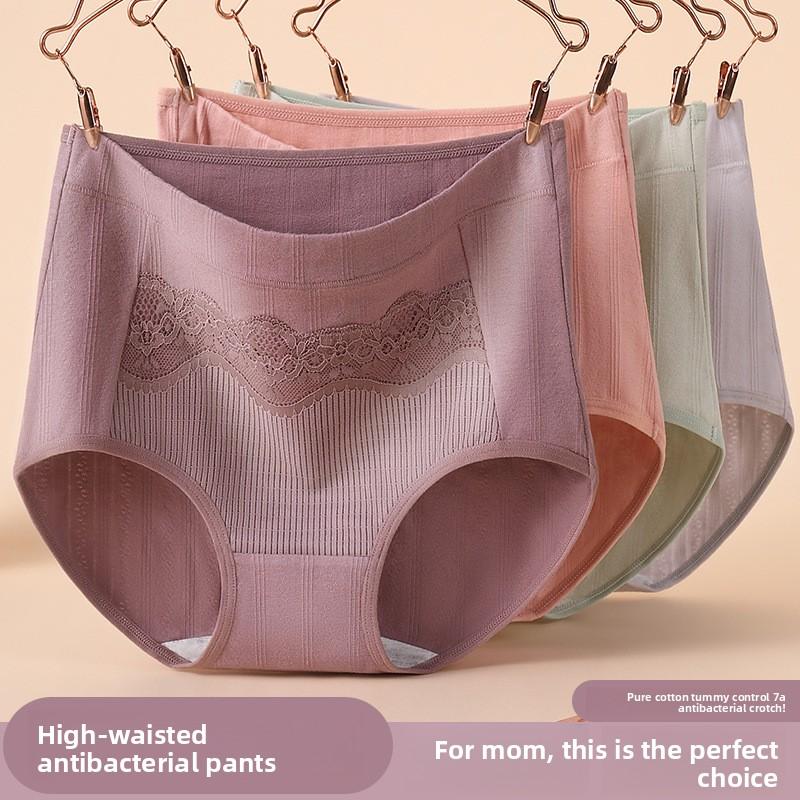 Big Size Ladies Spring and Autumn Pure Cotton High Waist Belly Without A Mark Wrapped Hip Middle Aged Briefs