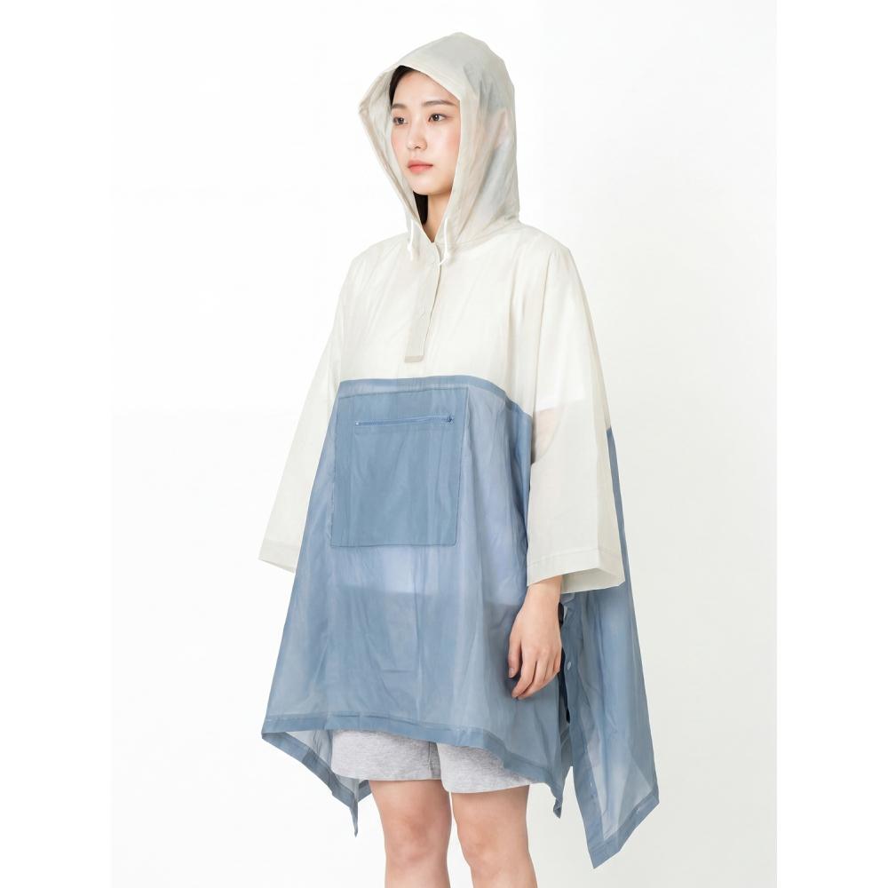 Daiso Two Tone Poncho With Zipper Pocket