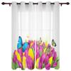 Spring Tulip Flower Plants Window Curtain Living Room Luxury Valance Curtain for Bedroom Home Kitchen Decor Curtain
