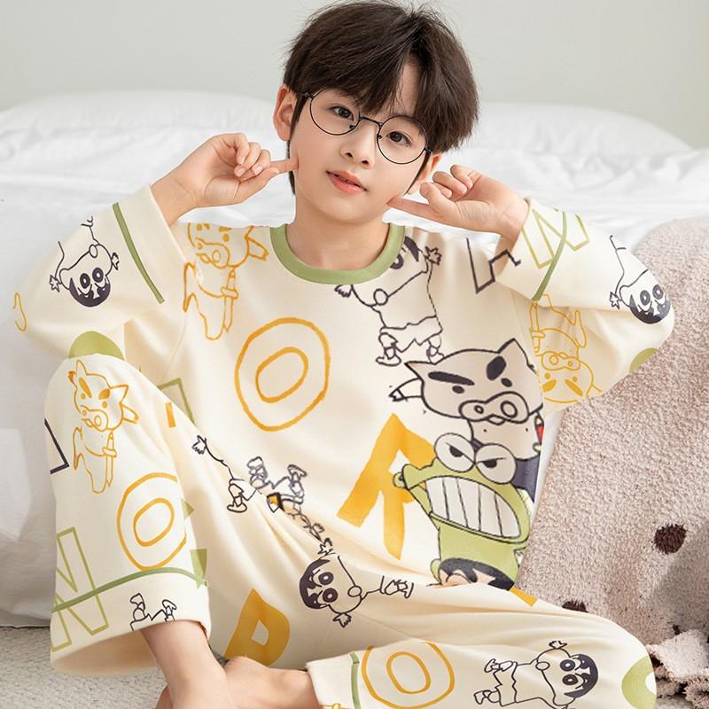 Boys Cotton Pajama Set Long Sleeve Thin Winter Sleepwear Kids 8 Years Cartoon Print Comfortable Home Wear