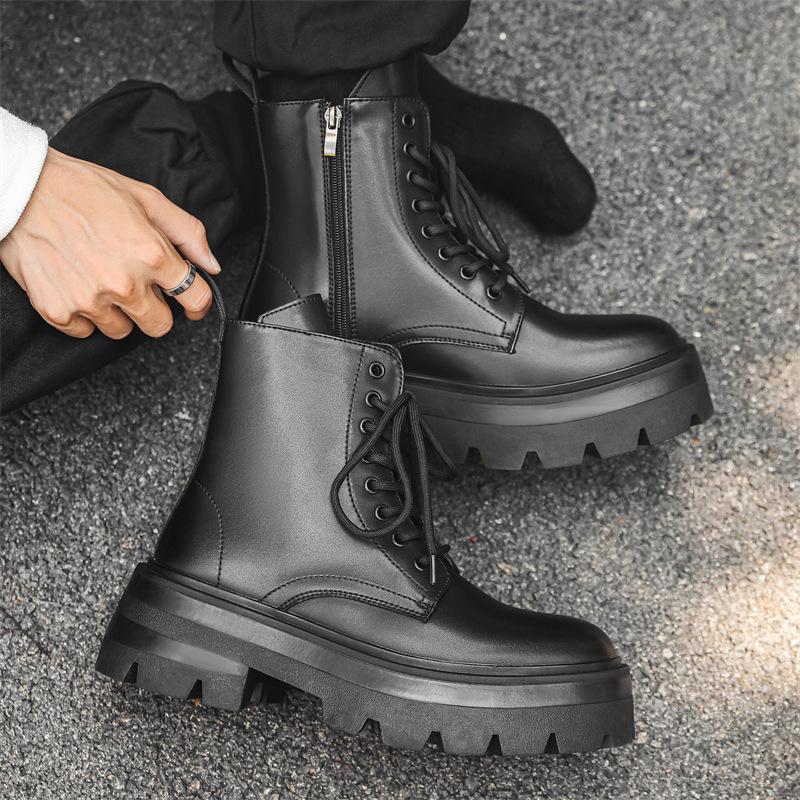 Martin Boots Men'S Thick-Soled Heightening Tooling British Style High-Top Leather Boots Men'S Locomotive Side Zipper Short Boots 3318-J