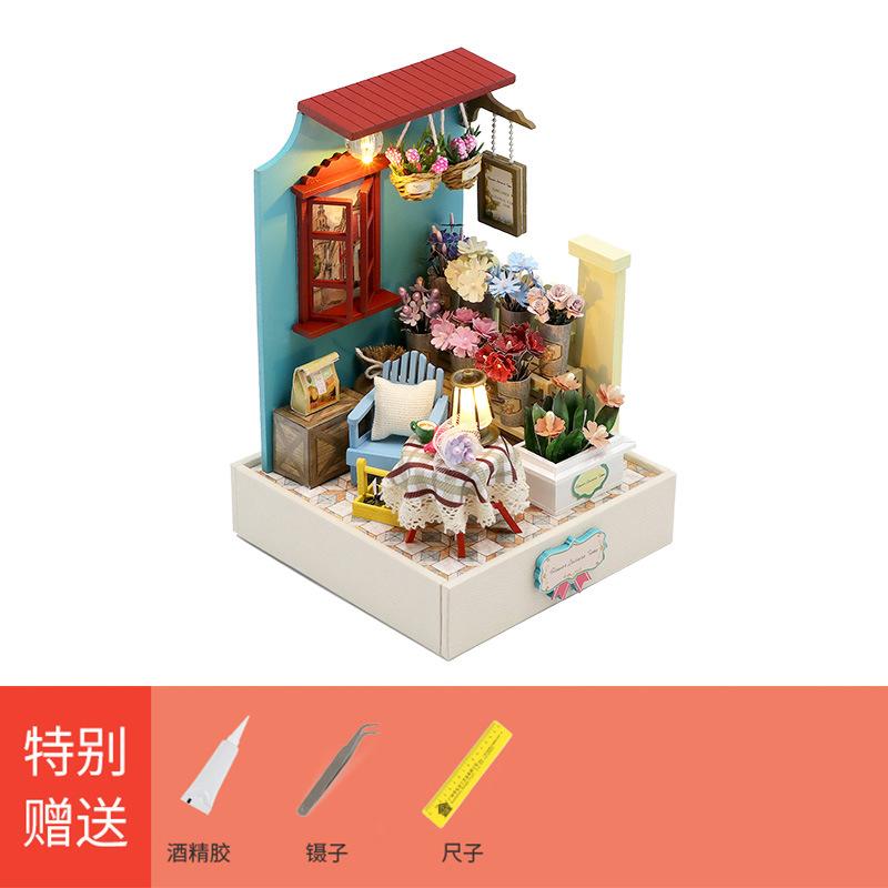 Miniature Scene Front Display DIY Handmade Assembly Healing Cottage Model House Wooden Bookend Gift S2202