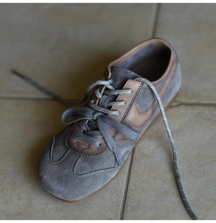 

Frosted leather training shoes women s flat shoes new gray fashion casual shoes round head soft sole deep mouth lace-up women s shoes 40 сірий колір
