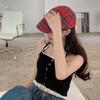 Cotton British Forward Hat Retro Women Artist Hat Simple Plaid Beret Cap  Ladies