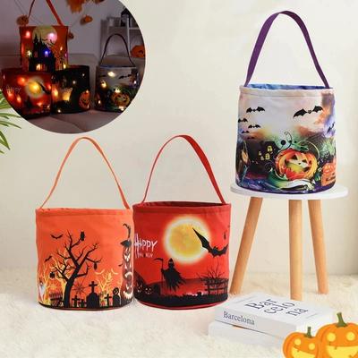 Halloweenpumpor Korgar Lysande Godis Hinkar med Handtag Bärbara Kartong Spöke Bus eller Godis Påsar Present Hink