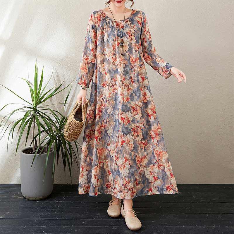 

2025 Новое минималистичное платье с круглым вырезом и длинным рукавом в стиле отпуска 2XL