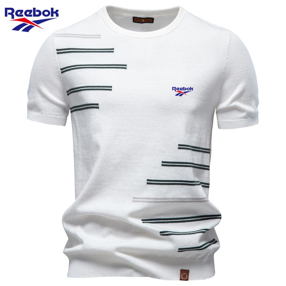 Reebok 2026 Zomer Nieuwe Stijl Geborduurd Puur Katoen Heren Korte Mouw Wol T-shirt Casual Ronde Hals Gebreid T-shirt L wit
