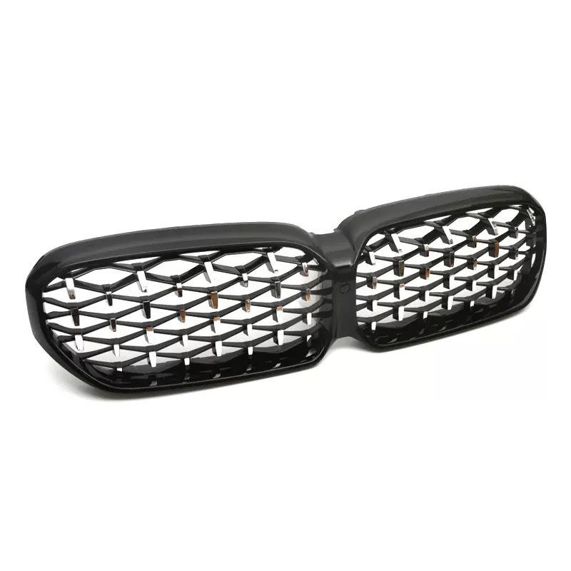 Compatible Grille for 21-23 BMW 5 Series G30/G38 - Starry Sky Black with Silver Dots, Bright Black, and Semi-Silver Mesh Design.