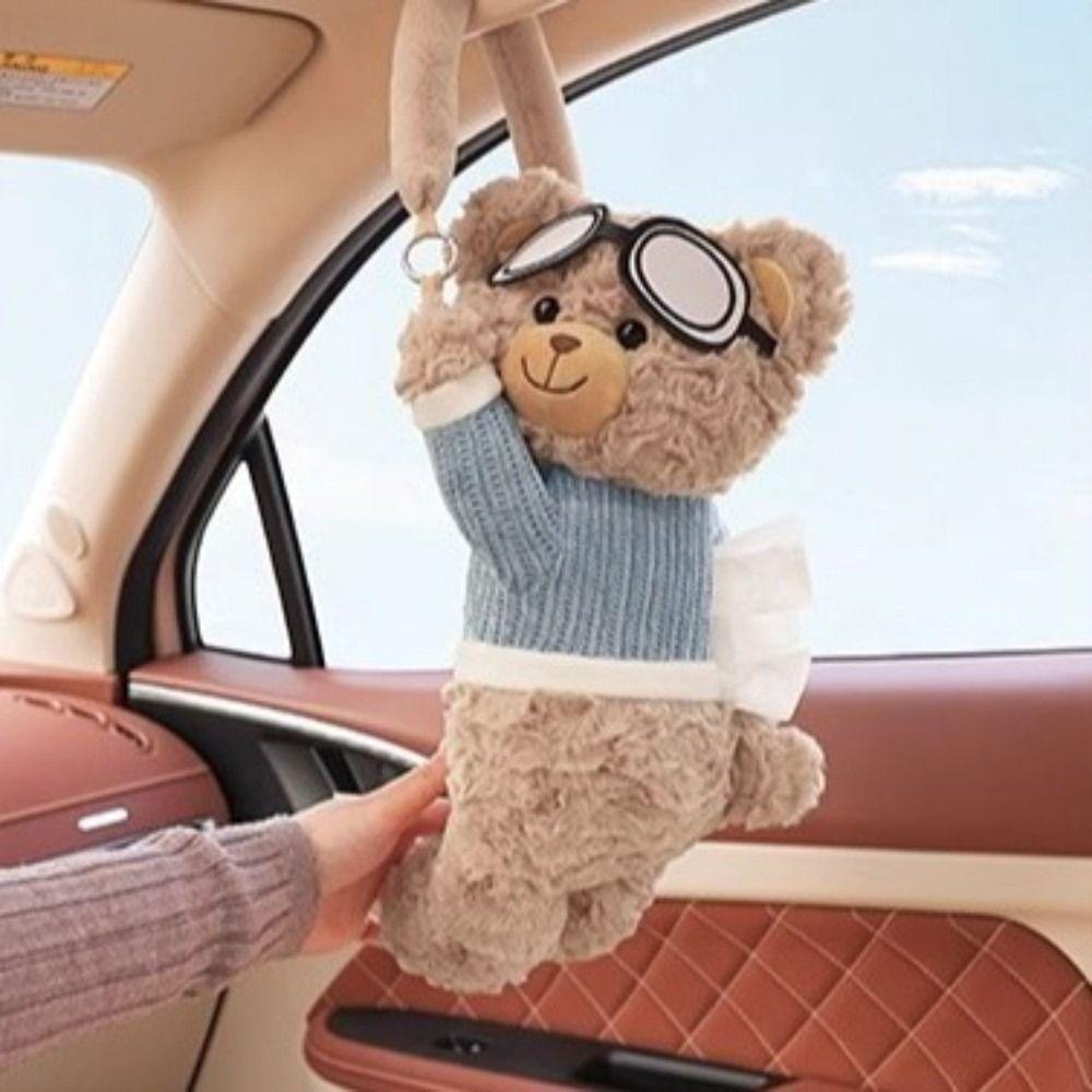 Cartoon Tissue Box Short Plush Bear Shape Multi-functional Storage Bag Car Paper Box  Office