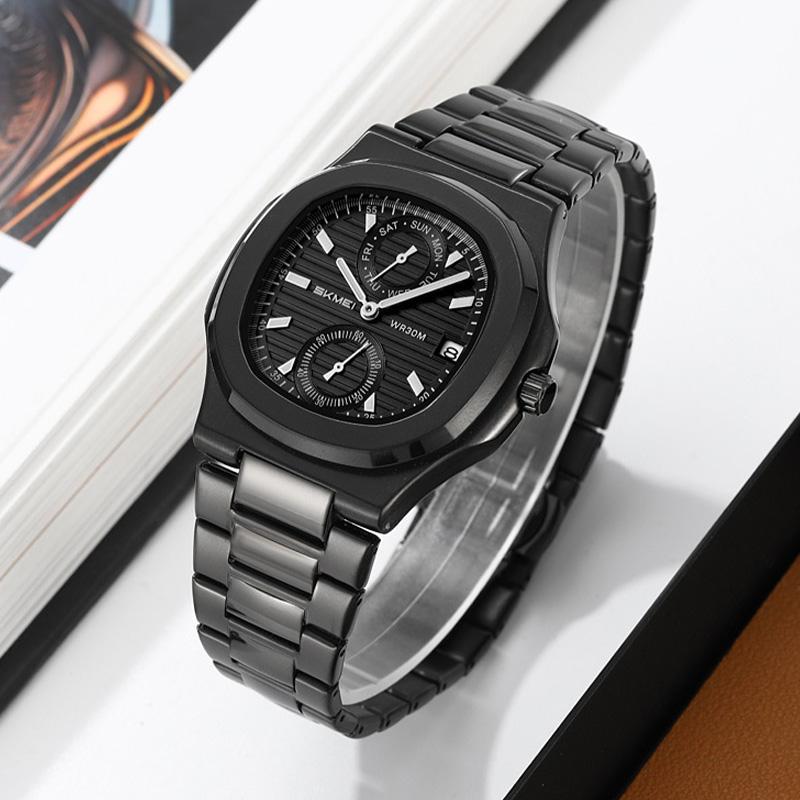 Pánské kalendářové hodinky Vodotěsné pánské náramkové hodinky Nerezová ocel Pánské quartzové hodinky Ležérní hodiny Uhren Montre