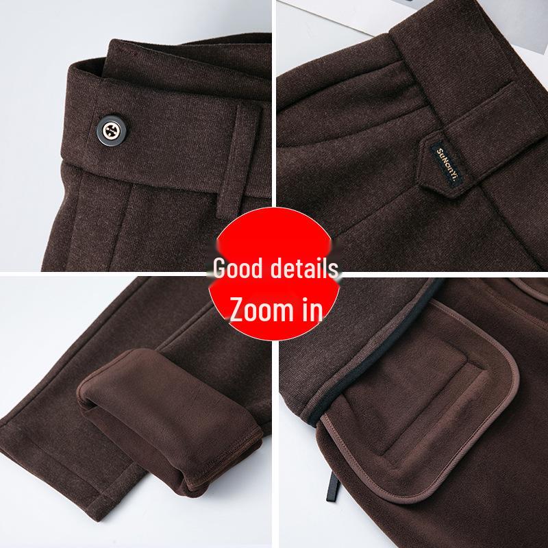 Women's High-Waisted Fleece-Lined Straight-Leg Pants, New for Autumn/Winter 2024, Plus Size Available, Warm Casual Mom Trousers.