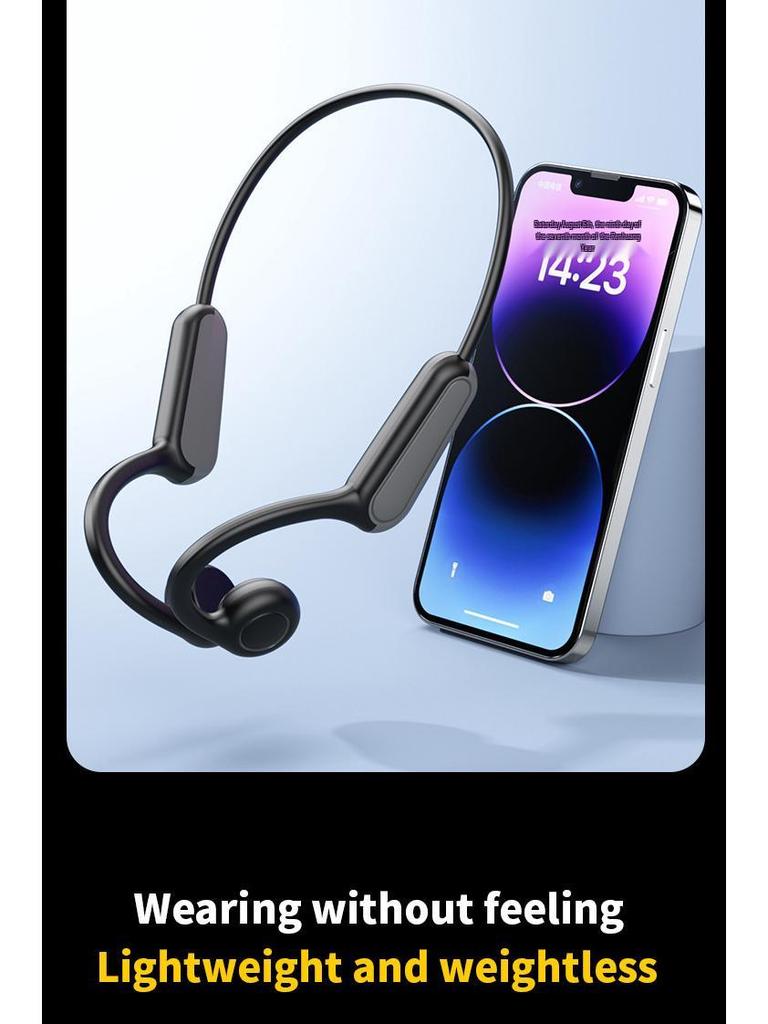 B8 Bone Conduction Open-Ear Bluetooth Headphones - Waterproof, Sports & Cycling Ear-Hook Design.