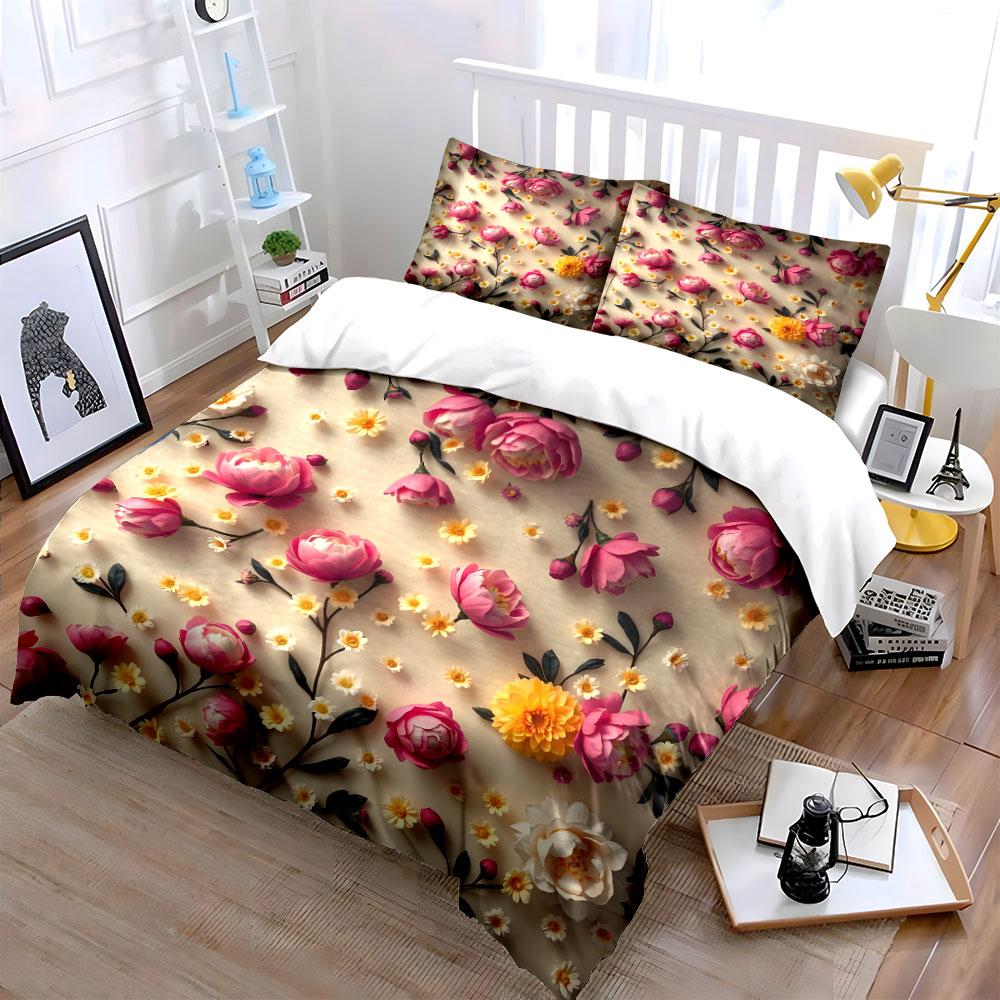 Floral Decoration Set for Home Soft Skin-Friendly Bedding Set Includes 1 Duvet Cover And 2 Pillowcase Gift