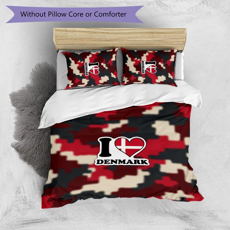 Denmark Football Printed Bedding 3 Piece Set Cozy Breathable Bed Cover Set as Housewarming Holiday Gift