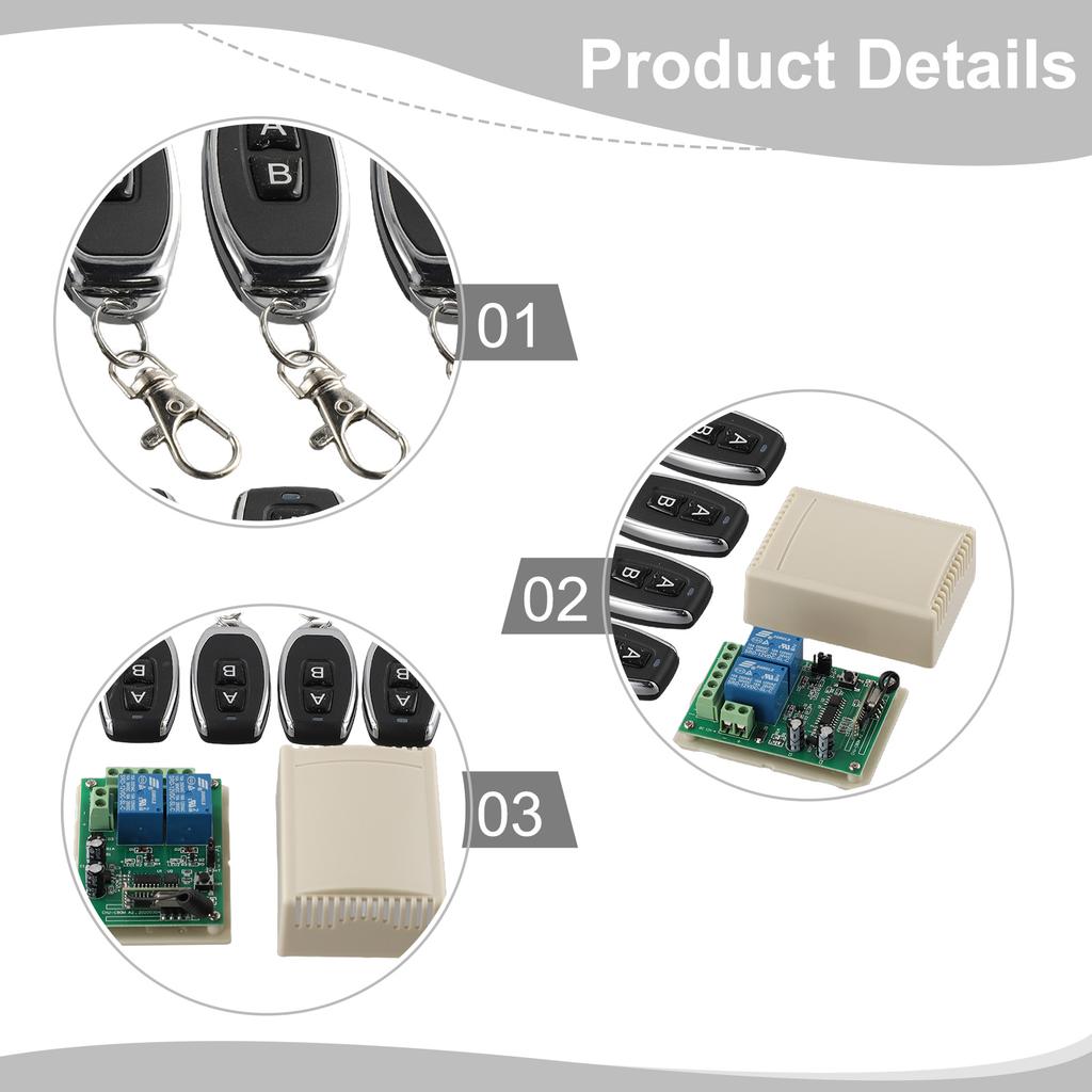 Opener Transmitter+Receiver 2 Keys Learning code(1527) Gate DC 12V 2CH 433MHz Relay Wireless Remote Control Switch